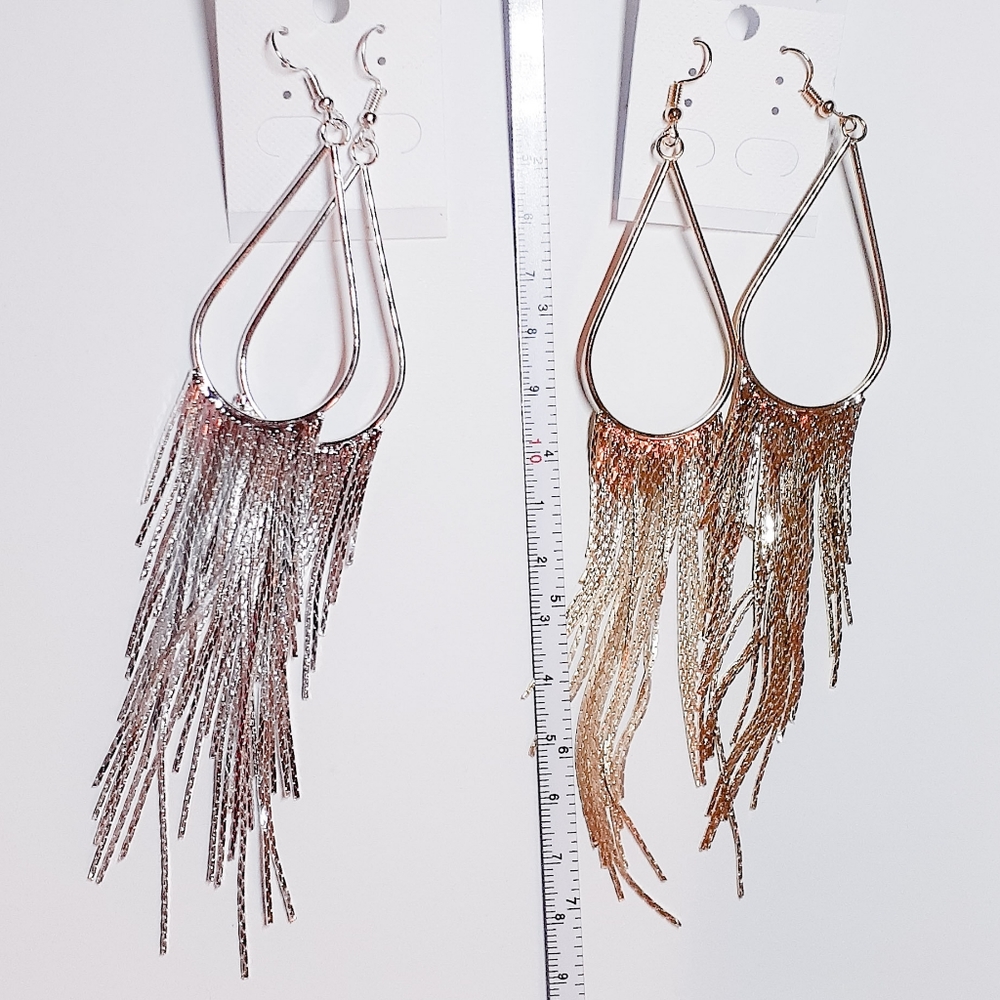 🎀 Rhodium & Gold Plated Long Tassel Earings - Picture 5 of 8
